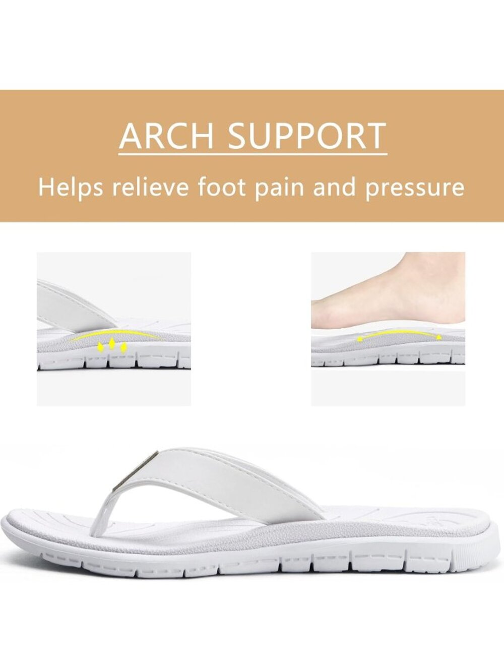 Women's White Comfortable Arch Support Yoga Summer Beach Walking Flats Sandals - Picture 3 of 7